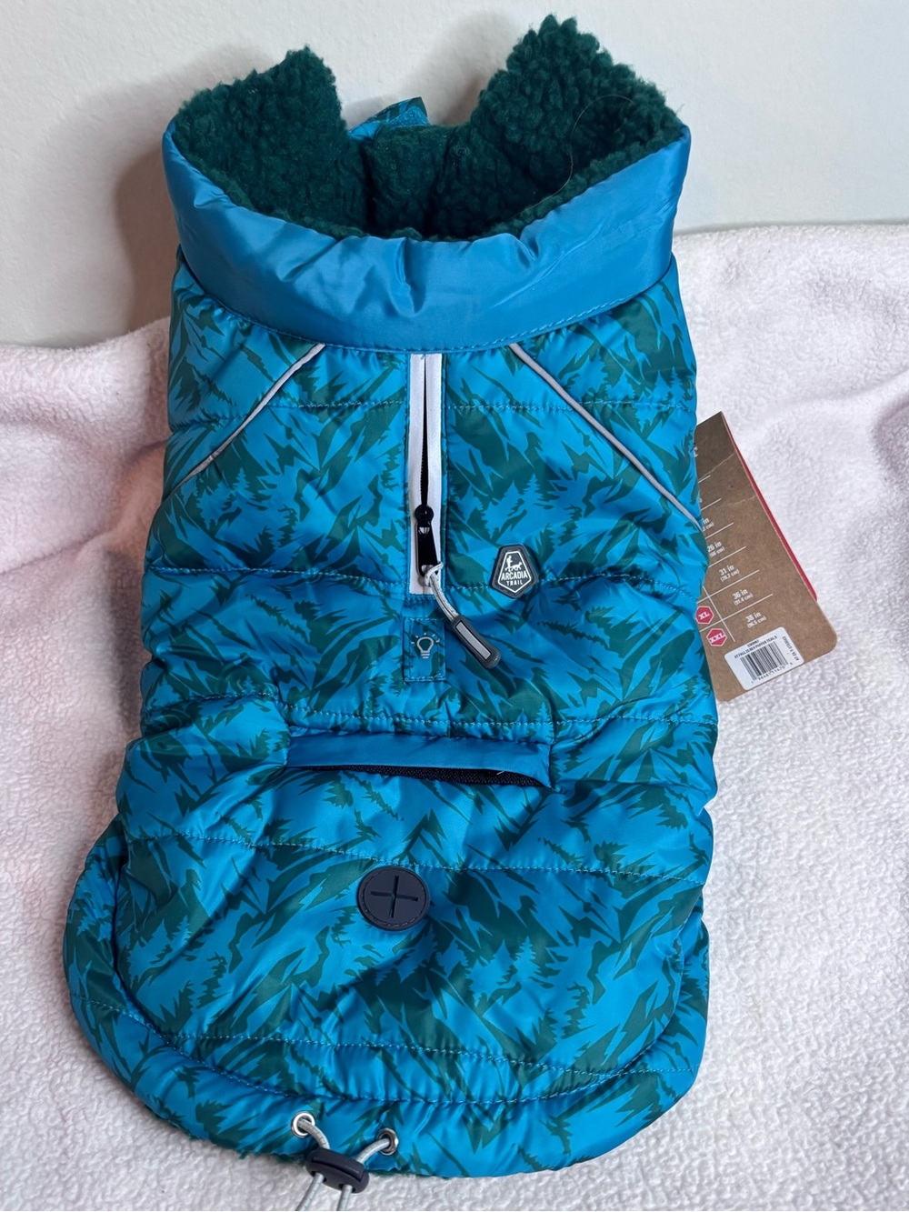 Teal & Dark Green Quilted Dog Puffer Jacket Size S
